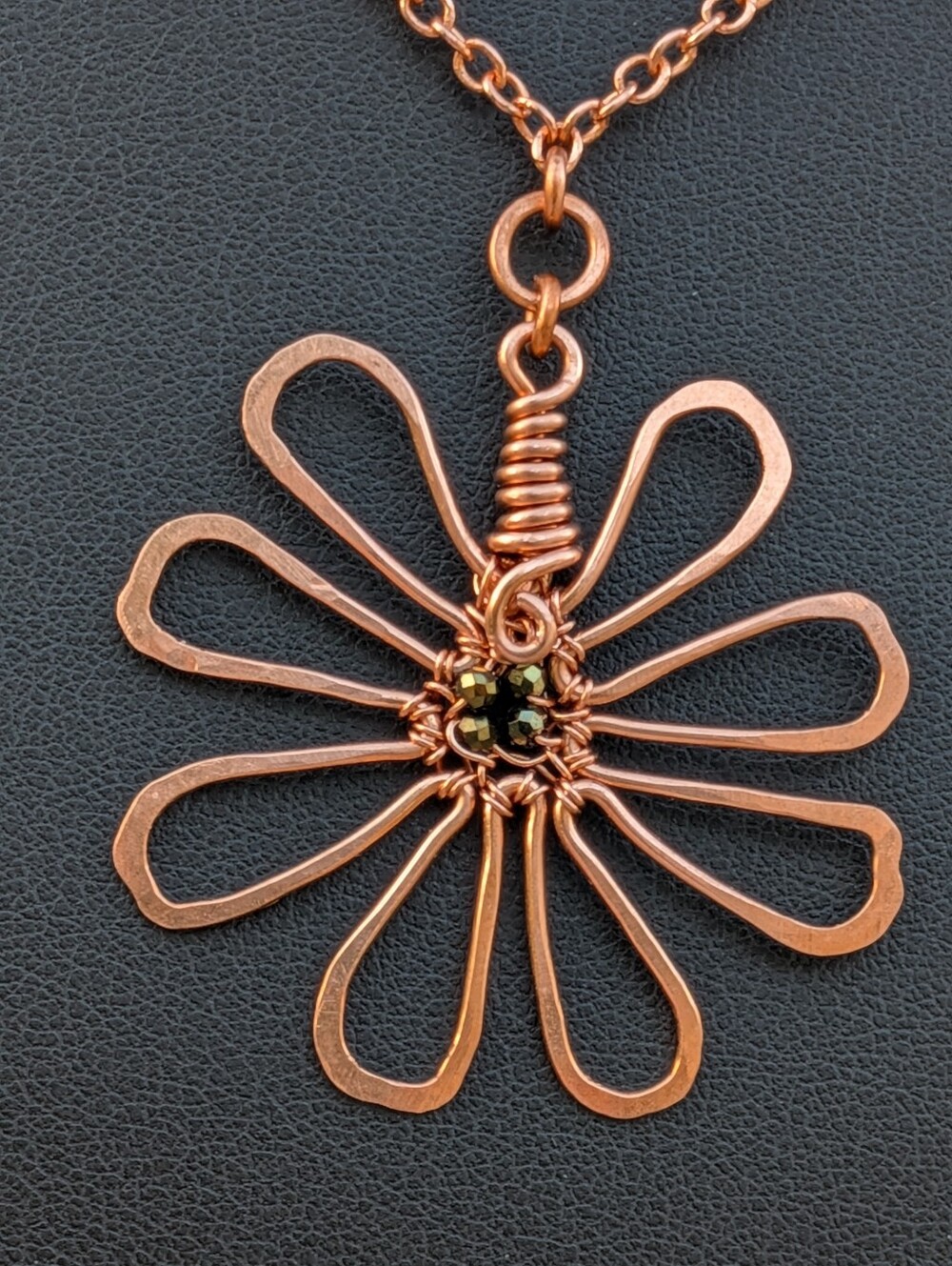 Adjustable Copper Flower Necklace Rare Cognac Quartz Gemstone Drops - Picture 3 of 16